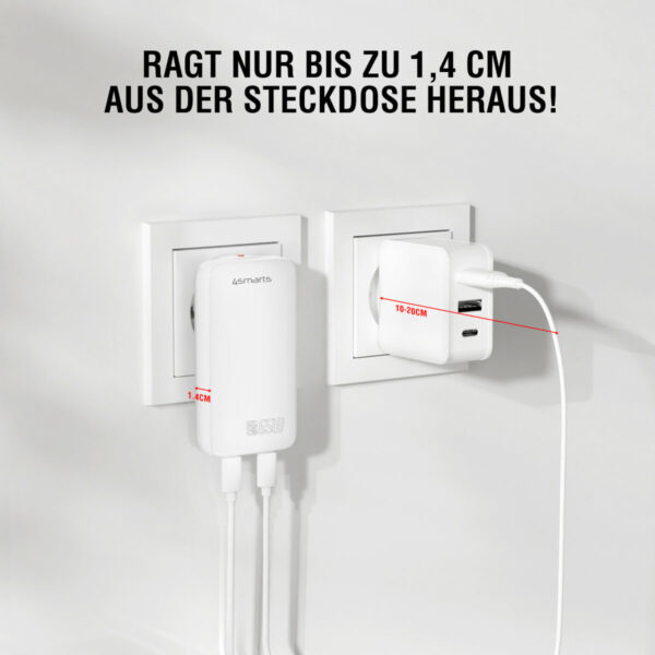 4smarts Netzladegerät FlatPlug Slim Dual 65W GaN 2C, weiß