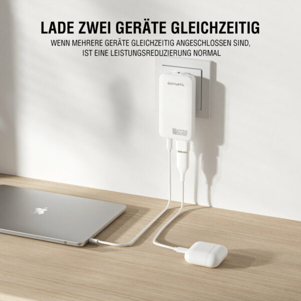 4smarts Netzladegerät FlatPlug Slim Dual 65W GaN 2C, weiß