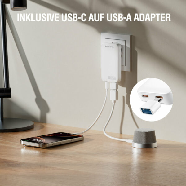 4smarts Netzladegerät FlatPlug Slim Dual 65W GaN 2C, weiß
