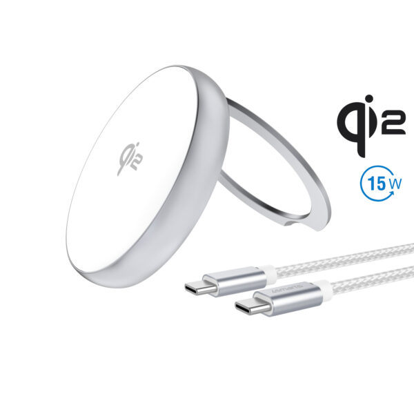 4smarts Qi2 Charger Kickstand silber / weiß (MagSafe kompatibel)